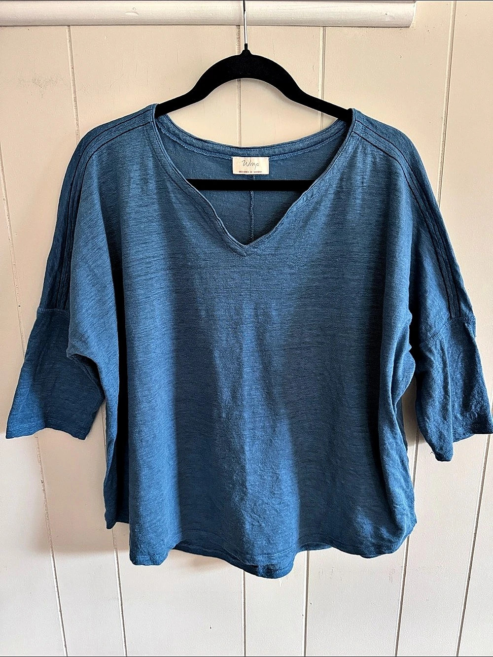 Wrap London Linen Top Blue XL (12) Coastal Resort Minimalist